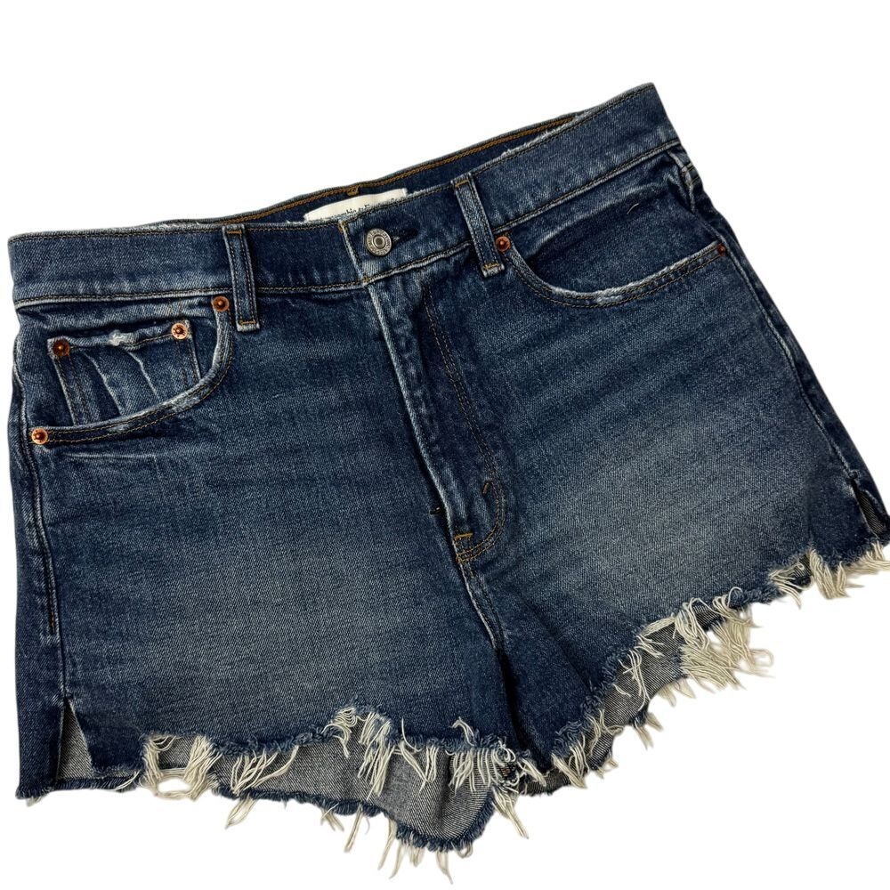 Abercrombie Fitch Womens Sz 28/6 The‎ Mom Short High Rise Dark Wash Frayed Hem